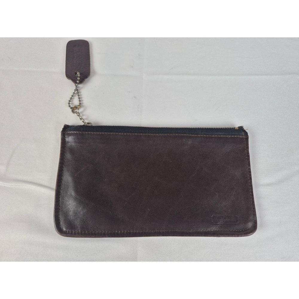 Vintage Coach Slim Brown Leather Zip Pouch Coin Purse Wallet Clutch USA Made